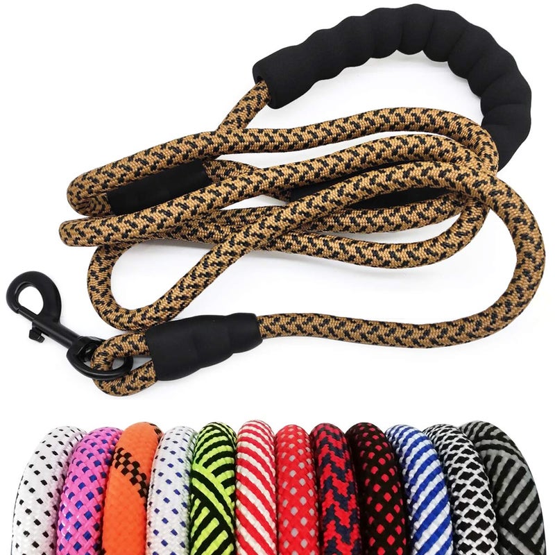 MayPaw Heavy Duty Rope Dog Leash, 3/4/5/6/7/8/10/12/15 FT Nylon Pet Leash, Soft Padded Handle Thick Lead Leashes for Large Medium Dogs (Brown, 1/2" * 6') - Image 1